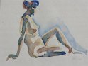 Nr. i album: 23<br>
Motiv: Kvinde i blåt<br>
Årstal: 2002<br>
Str.: 30x40 cm.<br>
Materiale: Akvarel, 450 g
