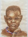 Nr. i album: 77<br>
Motiv: Masai girl<br>
Årstal: 2018<br>
Str.: 21x30 cm.<br>
Materiale: Akvarel på tegnepapir