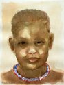 Nr. i album: 78<br>
Motiv: Masai girl II<br>
Årstal: 2018<br>
Str.: 23x30,5 cm.<br>
Materiale: Akvarel, 300 g