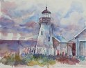 Nr. i album: 14<br>
Motiv: Pemaquid Lighthouse, Maine<br>
Årstal: 2001<br>
Str.: 40,5x50,5 cm.<br>
Materiale: Akvarel, 300 g
